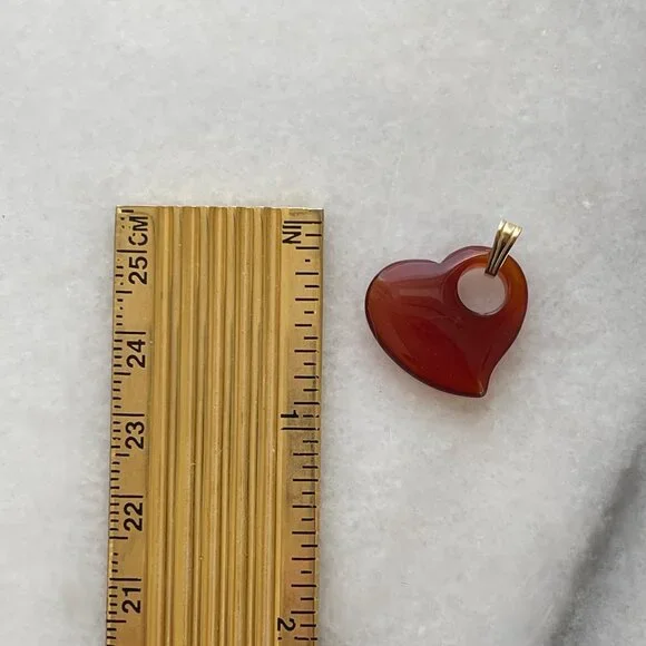 Vintage Solid 14K Yellow Gold Puffy Carnelian Floating Heart Style Charm Pendant - Picture 10 of 10